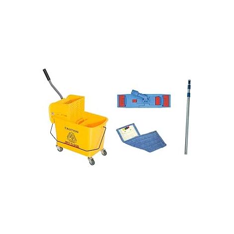 Ensemble Chariot 20L avec presse a plat et ensemble balai a plat , microfibre