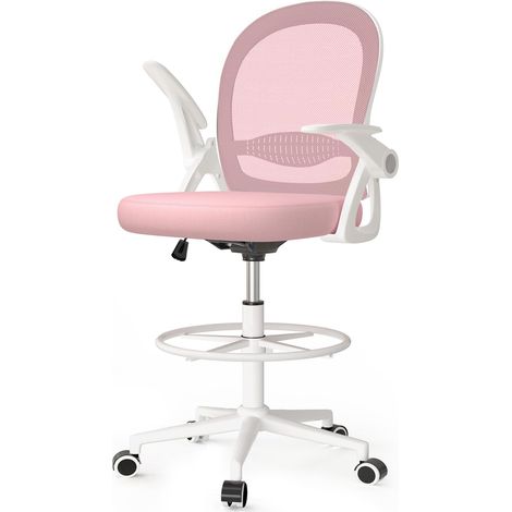 Ergonomic Office Chair with Footrest Flip-Up Arms Pink (1/5)