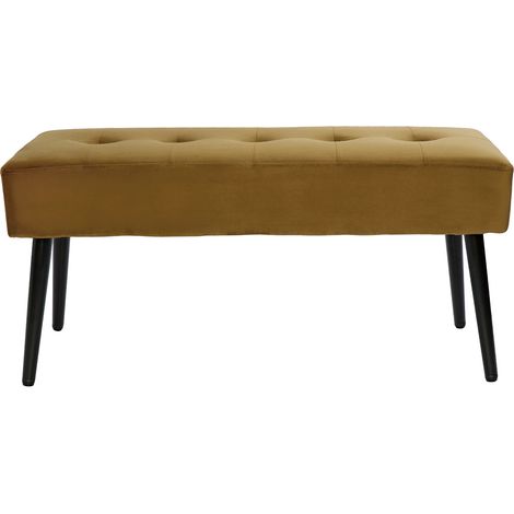 Banco de diseño capitoné de terciopelo color bronce y metal negro 95 cm GUESTA