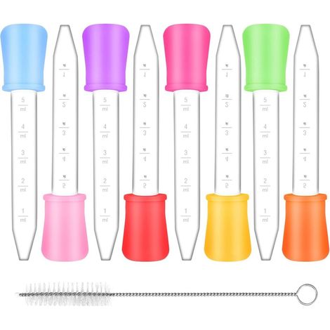 Pipette - Silicone - Graduation 1 ml à 5 ml - Pour Cuisine Bricolage Peinture Plantes Animaux - Lot de 8 (1/5)