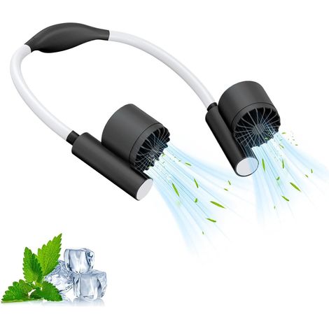 Ventilateur portable à porter autour du cou, 3 vitesses, rotation à 90°, 2400mAh Ventilateur personnel portable Idéal pour temps chaud, voyage, trajets quotidiens, promenade, randonnée, sport, maiso (1/5)