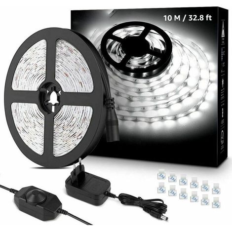 Barre Lumineuse LED 10m, 600 LED SMD 2835 LED Blanc Froid 6000K Barre Lumineuse LED, Barre Lumineuse 16W 2300lm pour Meubles, Escalier, Chambre, Cuisine(2 rouleaux de 5 mètres) (1/5)