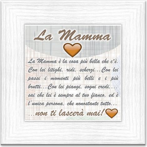 Lupia - Quadro Moderno con mattonella Ceramica stampata, cornice shabby Boston 30x30 cm CUORE DI MAMMA cornice Boston White