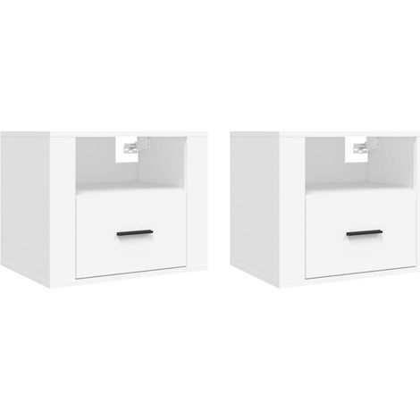Set di 2 comodini da parete con cassetto e vano a giorno 50 x 36 x 40 cm in legno ingegnerizzato bianco DEC036026