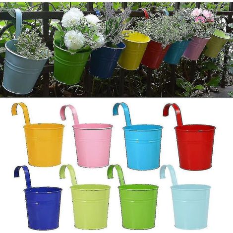Pot de fleurs suspendu en métal, compatible avec 8 pots, pour balcon, jardin ou mur. Support mural en métal, style détachable. (1/5)