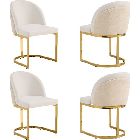 Juego de 4 sillas de comedor beige y dorado en chenilla con patas metálicas galvanizadas (1/5)