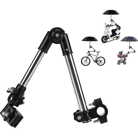 Support Parapluie Orientable, Cadre Bébé Extensible 360° en Acier Inoxydable, Connecteur Élastique pour Fauteuil Roulant (Noir) (1/5)