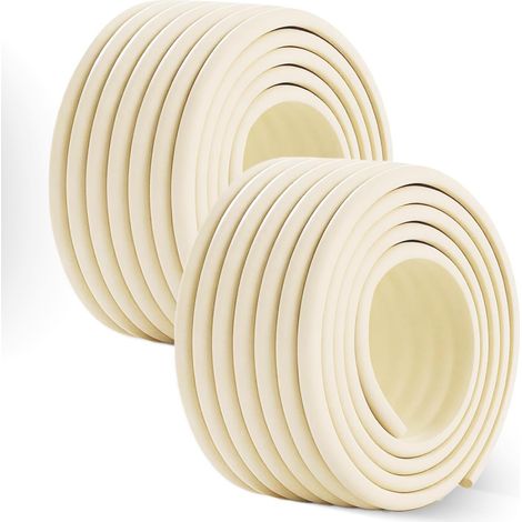 Lot de 2 rouleaux de protection des bords en mousse de 2 m - Autocollant - Blanc - Protection des bords de table - Plinthe souple pour portes, fenêtres, murs, cuisine, carrelage (1/5)