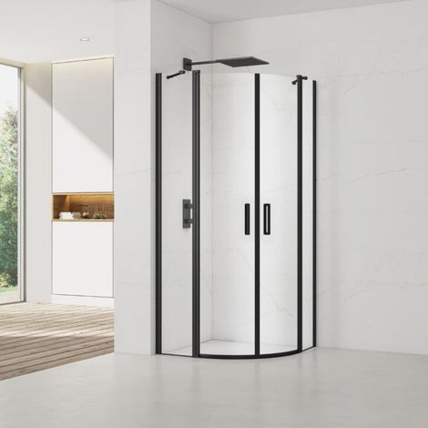 Swiss Aqua Technologies Set Porta doccia 80x195 cm nero trasparente + 2x Maniglia porta doccia, cromo (SATFUSP80CT-SET)