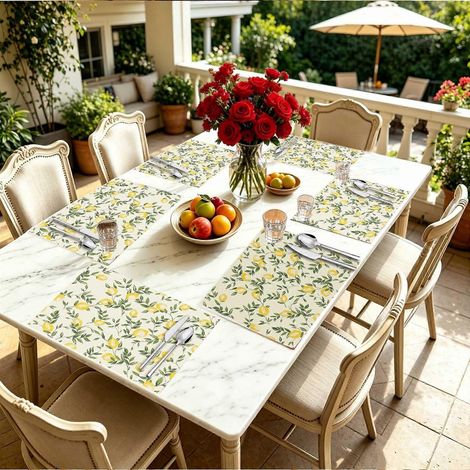 Lot de 1/4/6 sets de table minimalistes citron et feuille, en lin de 31 à 45 cm (12 à 18 pouces), style pastel doux, pour terrasse, barbecue et pool party, cadeau idéal pour les fêtes, pendaison de cr (1/4)