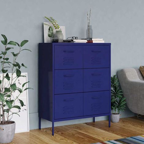 Armoire à tiroirs Meuble de Rangement - Style Contemporain Bleu marine 80x35x101,5 cm Acier BV231888 - BonneVie (1/5)