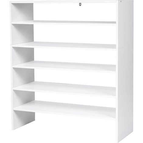 Scaffale per scarpe impilabile a 3 pezzi, Organizer orizzontale a 2 livelli per ingresso corridoio Bianco (1/4)