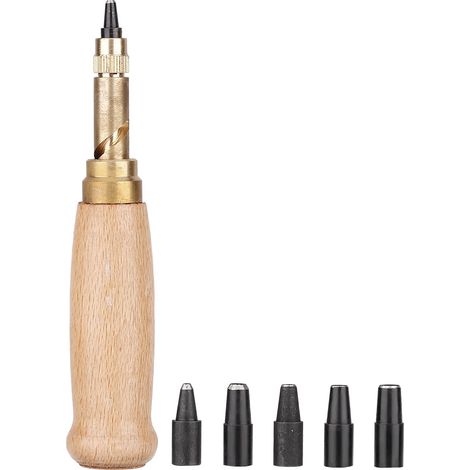 1 perforateur pour bracelet en cuir, diamètres 1,5 à 4 mm, embouts interchangeables, poignée en bois (1/5)