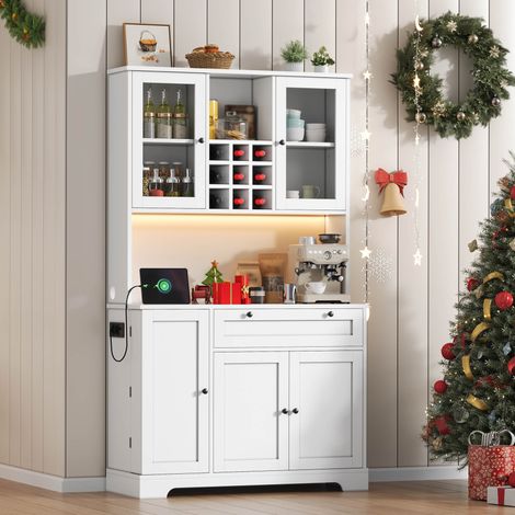 Buffetschrank MDF Weiß 180x105x40 cm mit 5 Türen, 1 Schublade, LED-Lichtleiste, Steckdose, Weinregal und Sicherheitsglas (1/5)