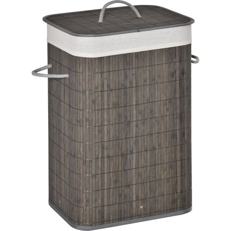 Cesto portabiancheria stretto in bambù con coperchio 83 L grigio (1/5)