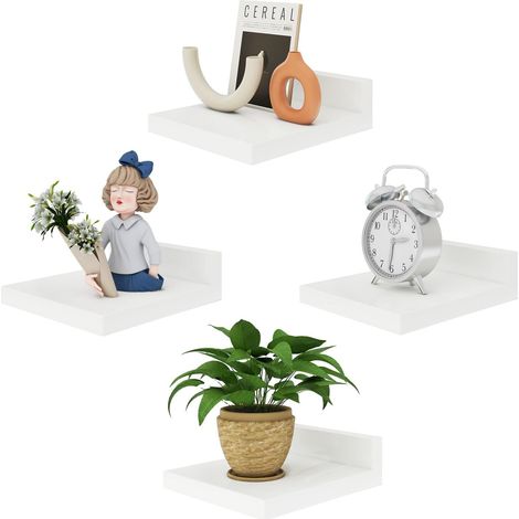 Petite Étagère Flottante, Étagère Murale en Bois, Lot de 4, Présentoirs, Étagère Suspendue pour Chambre, Salle de Bain, Cuisine, Blanc, RF-GB505W-4 (1/5)