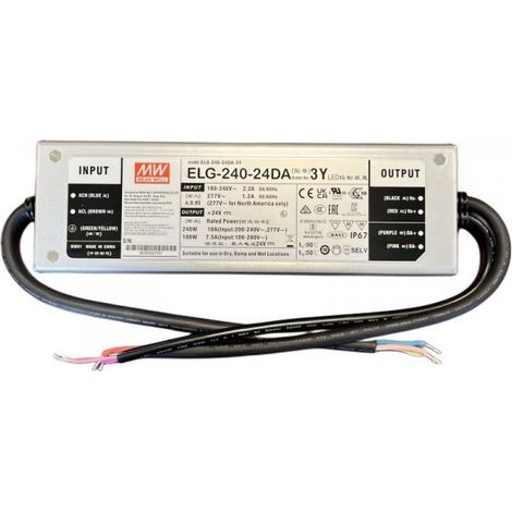 MW MEAN WELL ELG-240-24DA-3Y Alimentatore Dimmerabile DALI IP67 240W 24V 10A Input 220V e 110V