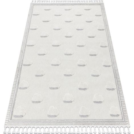 Carpet YOYO GD62 white / grey - Clouds for children, structural, sensory Fringes beige 200x290 cm