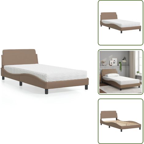 The Living Store Lit avec matelas cappuccino 100x200 cm similicuir - Lit Double - Lit Capitonné - Lit Design - Literie - Sommier Tapissier (1/5)