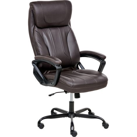 Silla ejecutiva de oficina asiento inclinable acolchado grueso piel sintética marrón oscuro Proud