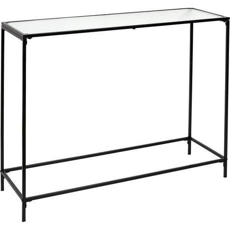 Altobuy – Console noire 100x35x77 cm – Plateau en verre texturé – Piétement en métal noir – Design moderne et élégant (1/4)