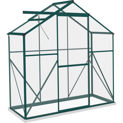 6 x 2.5ft Polycarbonate Greenhouse Walk-In Green House Rain Gutter, Sliding Door, Window, Foundation, Green (1/5)