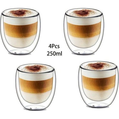 Verre À Double Paroi - 250 Ml - Pour Café Expresso Latte Macchiato Cappuccino - Lot De 4 (1/5)