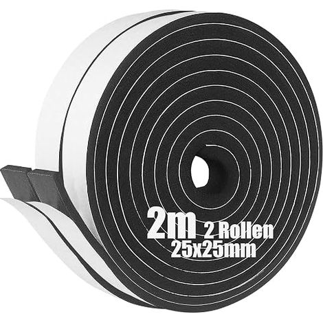rouleaux de ruban d'étanchéité autocollant en caoutchouc mousse pour fenêtre et porte - Anti-collision - Isolation acoustique - 25 mm x 25 mm x 2 m (1/2)