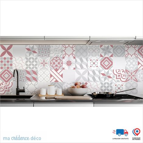 Crédence : Carreaux ciment gris et couleurs - Couleur Rose clair - Alu composite - 120 - 60 (1/3)