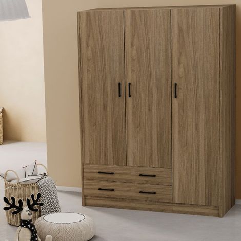Armadio tre ante e due cassetti 135x52x210h colore noce naturale ARM3135 (1/2)
