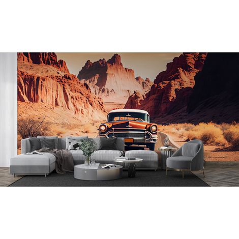 Papier peint voitures - voiture de collection orange sur une route de canyon - 150 x 250 cm (1/2)