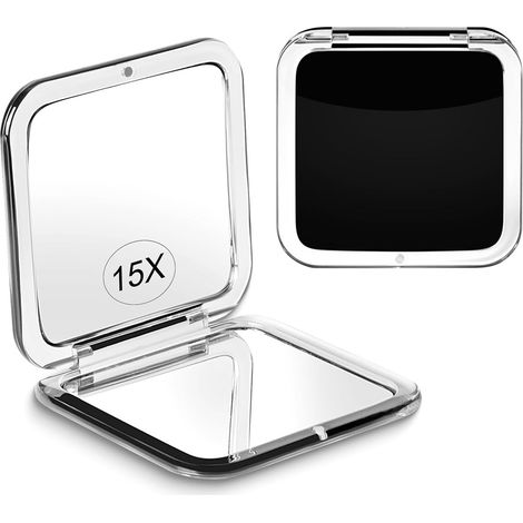 Miroir de Maquillage Pliable Carré, Miroir Grossissant 15x Compact et Élégant pour Retouches, Petit Modèle Portable-lsw