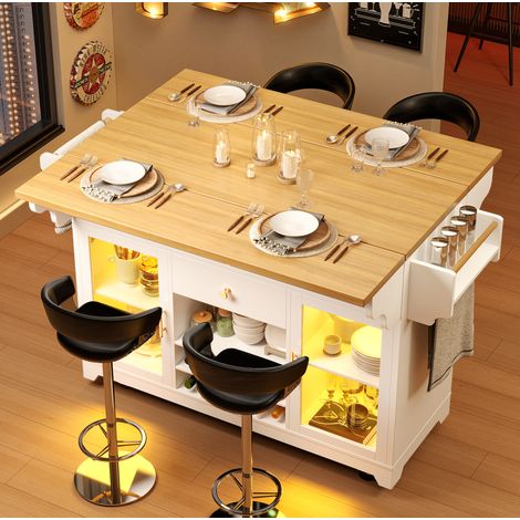 Isola da cucina 120x80x95 cm in MDF bianco con contenitore salvaspazio FloraGrace (1/5)