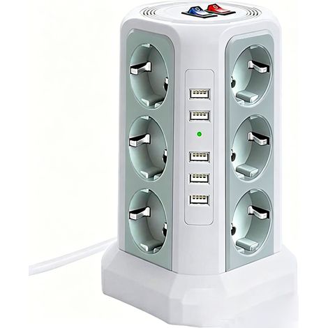 Multiprise Tour Verticale 6 Prises Schuko Type F + 5 Ports USB, Multiprise Gain de Place pour Maison Bureau