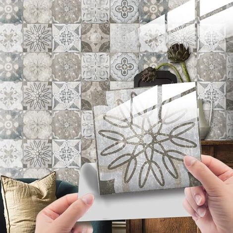 Lot de 24 autocollants pour carrelage mural en PVC - Motif mosaïque - Couche de cristal - 20 x 20 cm - Papier peint autocollant - Autocollants muraux imperméables - Pour cuisine, armoire (1/5)
