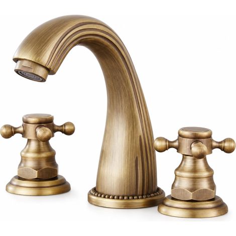 Robinet de lavabo, laiton, surélevé, 2 poignées, pour vasque (1/5)