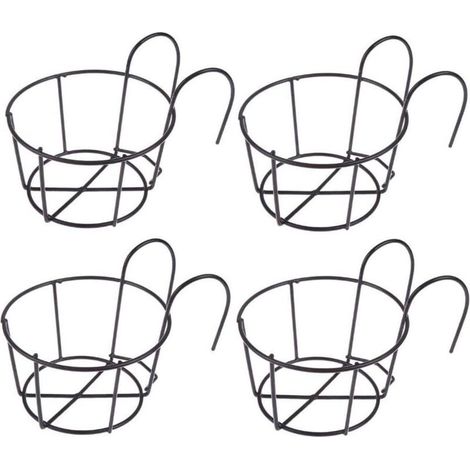 Support de fleurs suspendu noir 16169cm 4 pièces support de pot de fleurs balcon pot de fleurs rond fer panier de fleurs suspendu adapté pour balcon (1/5)