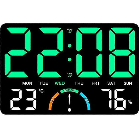 Horloge murale numérique avec grand affichage LED de la date, de la température et de l'humidité, horloge murale électrique moderne pour chambre, salle de classe. (1/5)