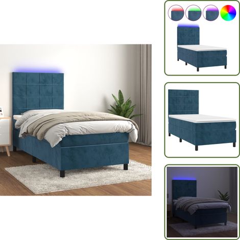 Letto con luci LED - vidaXL Letto a Molle con Materasso e LED Blu Scuro 100x200 cm - Letto con testiera regolabile