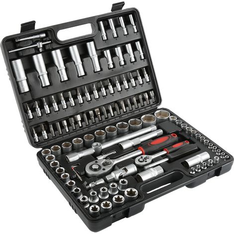 Aqrau 108 pcs Coffret de douille et embouts Mallette à Outils - Vanadium - Clé à cliquet - Idéale pour la réparation mécanique (1/5)