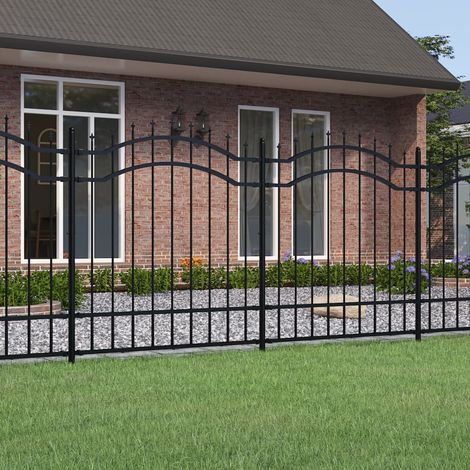 Garden Fence with Spear Top Black 239x125 cm Powder-coated Steel vidaXL