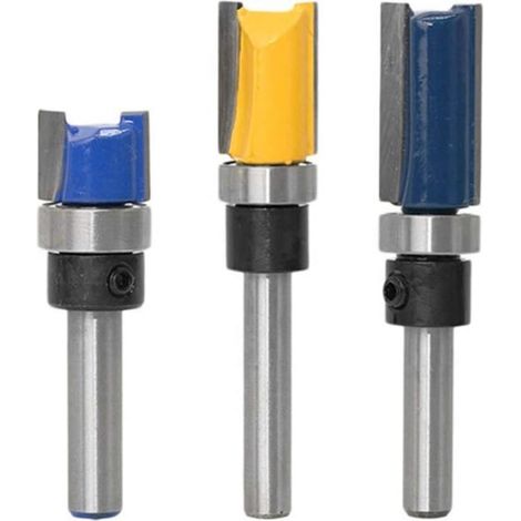 3pcs 6.35mm Tige Flush Garniture Routeur Bit Avec Bas Roulement Fraise à Copier Fraise Pour Menuiserie-Lame de Coupe 11.9, 20mm, 25mm (1/4)