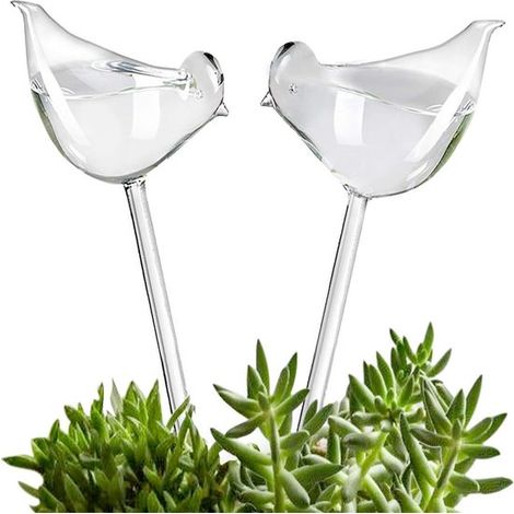 Boules d'arrosage automatiques pour plantes – Boule d'arrosage en verre soufflé à la main – Pour plantes d'intérieur – Forme d'oiseau transparente – Lot de 2 (1/5)