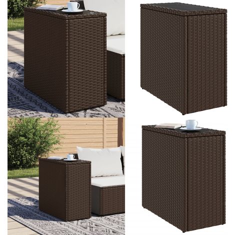 Tavolino Giardino Piano Vetro Marrone 58x27,5x55 cm Polyrattan - Tavolo da giardino - Tavolo in vetro