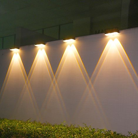 lampe solaire murale exterieure lot de 4 double faisceau trois temperatures de couleur lampe d ambiance pour jardin cloture mur decoration paysagere 12 7x4 cm (1/4)