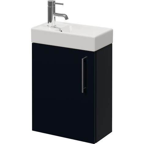 Napoli Cube Deep Blue 400mm Wall Mounted Single Door Vanity Unit with Align Basin - 400mm - Chrome 160mm Handle