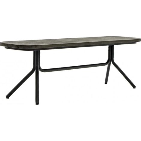 Banc en bois d'acacia massif cendré avec piètement métal noir - KUBI (1/5)