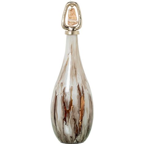 Tibor en Verre avec Bouchon en Aluminium marbré Marron et doré 15 x 15 x 51 cm (1/4)