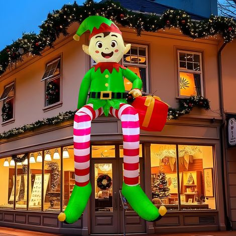 Décoration de Noël gonflable de 240 cm pour l'extérieur, Elfe assis gonflable pour Noël à l'extérieur avec boîte cadeau et éclairage LED, décoration de Noël pour l'extérieur, jardin, balcon (1/5)
