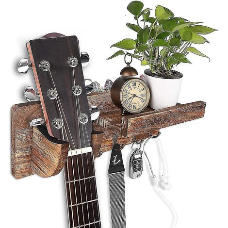 Étagère murale pour guitare, support mural en bois pour guitare, support pour guitare avec 3 crochets (1/4)